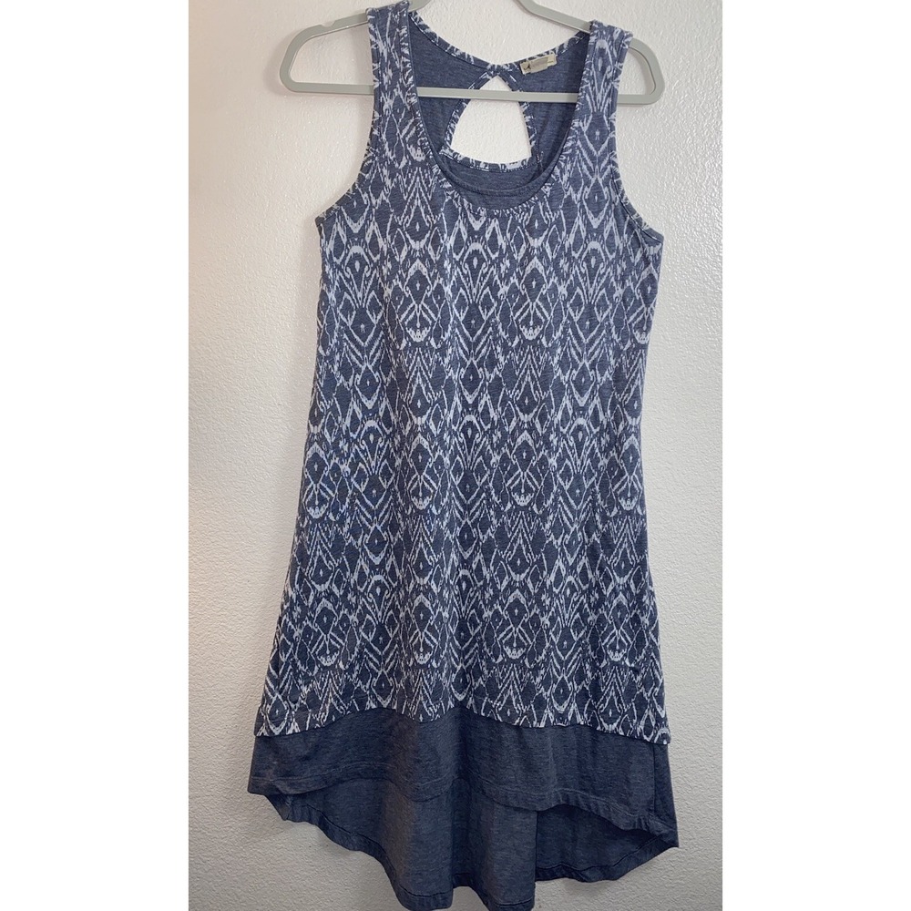 Mod-O-Doc Layered Floral Ikat High Low Tank Dress Medium Gray Jersey Boho Beach